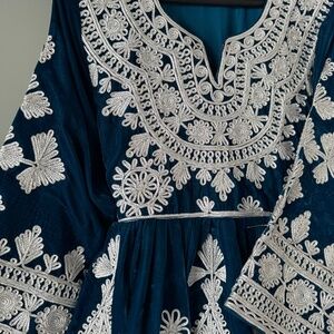 Velvet Afghan Clothes Blue/Silver embroidered
